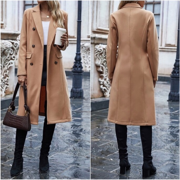 Camel Tan Button up Trench Coat Jacket Classic - Picture 2 of 4